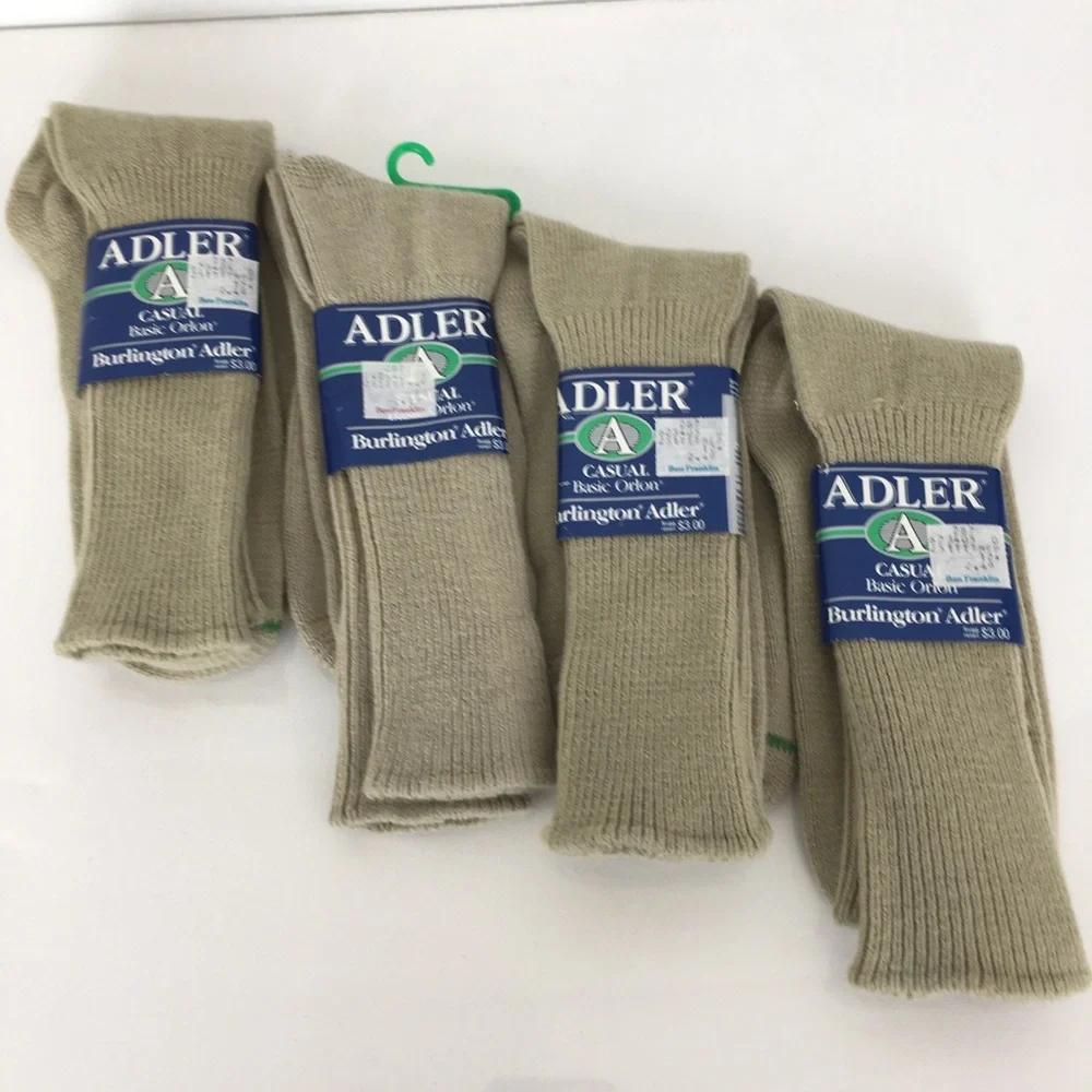 Vintage Burlington Adler Casual Orlon Beige Ribbed Socks Set of 4 NEW Deadstock